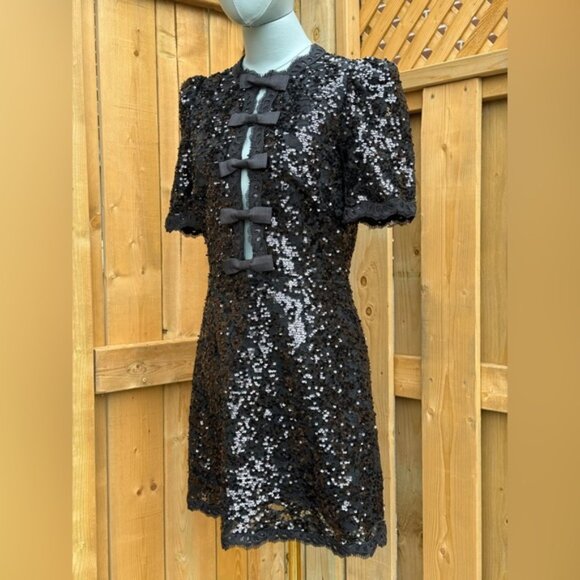 🆕 REBECCA VALLANCE 🧿 NWOT x Nicky Hilton Diana Black Bow Sequin Mini, Sz US 6 - Picture 3 of 16